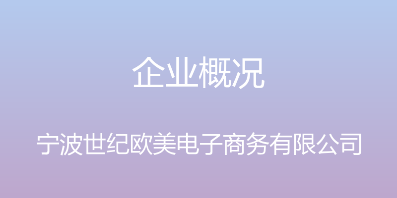 企业概况 - 宁波世纪欧美电子商务有限公司